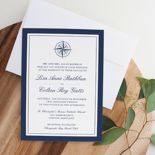 Invitation Mariage de boussole marine et blanche (Créateur téléchargé)