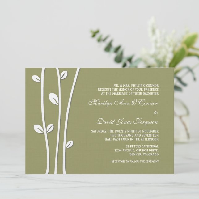Invitation Mariage de branches blanches (Debout devant)
