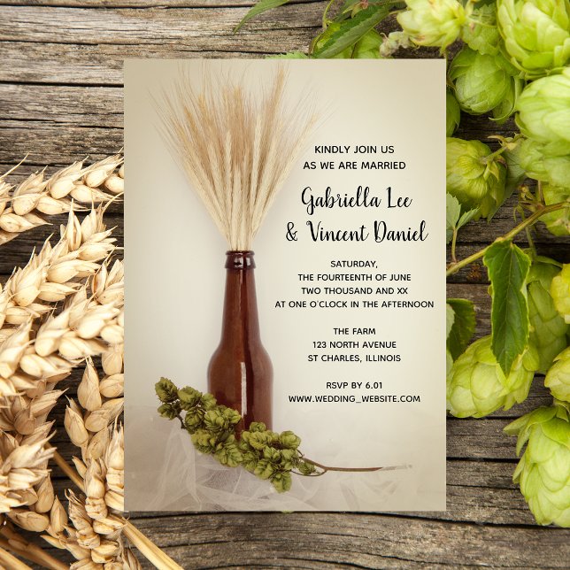 Invitation Mariage de brasserie de blé séché et houblon (Créateur téléchargé)