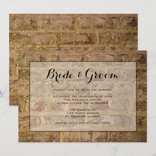 Invitation Mariage de briques Brown industrielles chic (Devant / Derrière)