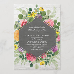 Invitation Mariage de briques géométriques florales botanique
