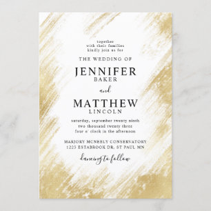 Invitation Mariage de brosse à pinceau en or Faux