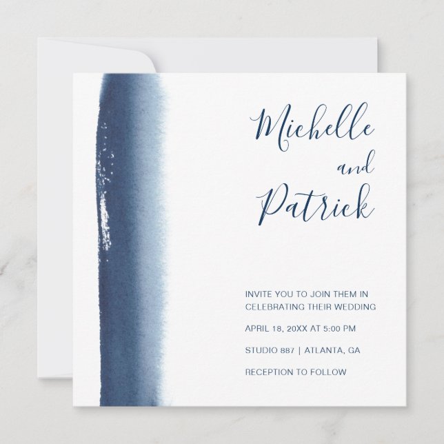 Invitation Mariage de brosse couleur bleu marine (Devant)