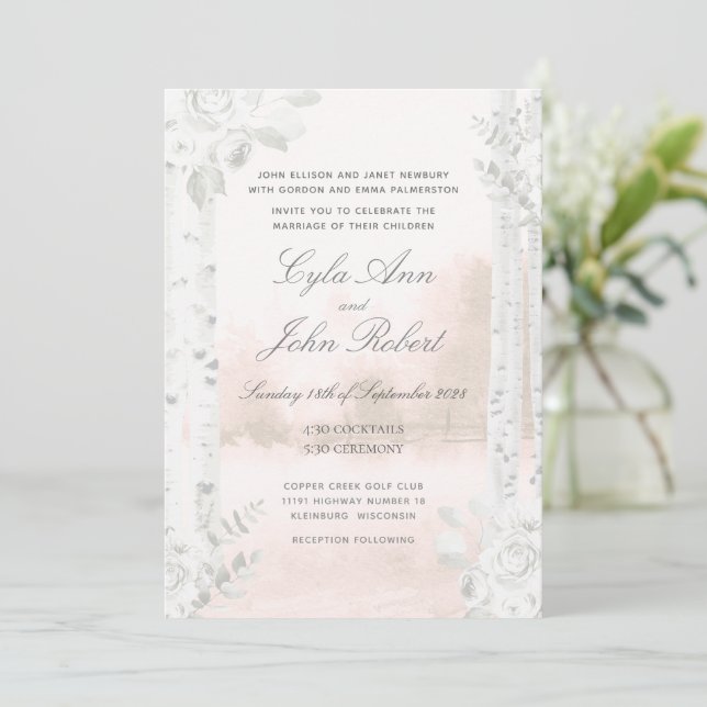 Invitation Mariage de broussailles de forêt de bouleau (Debout devant)