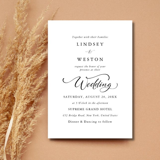 Invitation Mariage de budget de script classique noir et blan (Créateur téléchargé)