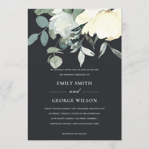 INVITATION MARIAGE DE BUNCH FLORAL FLORAL EN IVOIRE NOIR