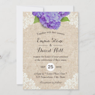 Invitation Mariage de Burlap de dentelle florale Rustique vio