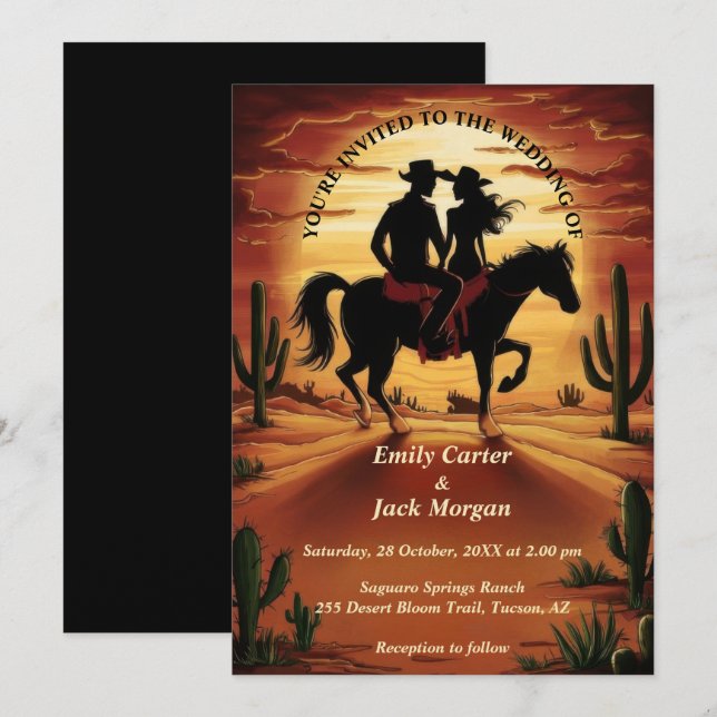 Invitation Mariage de Cactus du désert (Devant / Derrière)