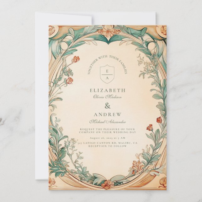 Invitation Mariage de cadre botanique chaud (Devant)