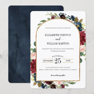 Invitation Mariage de cadre d'arc floral bleu marine