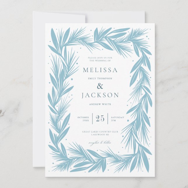 Invitation Mariage de cadre de couronne d'hiver moderne (Devant)