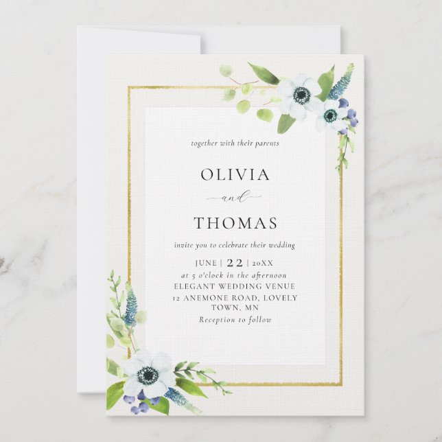 Invitation Mariage de cadre de  de cadre de couleur or bleu a (Devant)