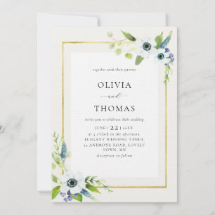 Invitation Mariage de cadre de de cadre de couleur or bleu a