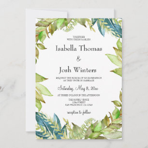 Invitation Mariage de cadre de feuillage vert