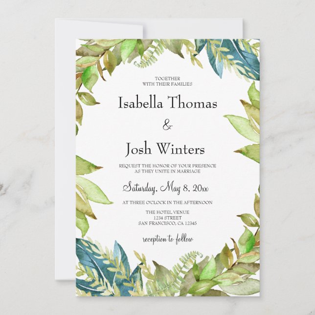 Invitation Mariage de cadre de feuillage vert (Devant)