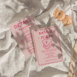 Invitation Mariage de cadre de gâteau tout rose d'une main ti