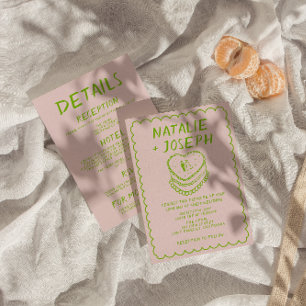 Invitation Mariage de cadre de gâteau tout rose d'une main ti