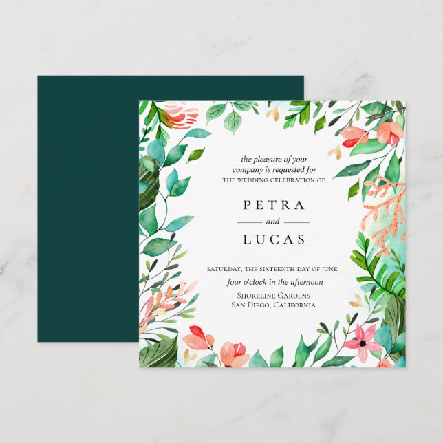 Invitation Mariage de cadre de l'île de corail botanique (Devant / Derrière)