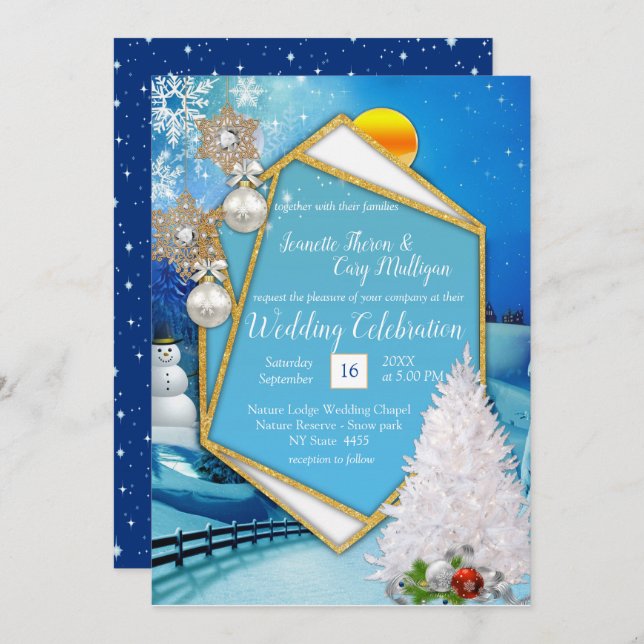 Invitation Mariage de cadre d'or géométrique (Devant / Derrière)