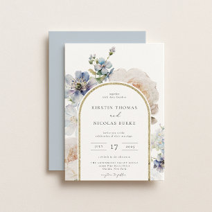 Invitation Mariage de cadre en arc floral bleu Dusty