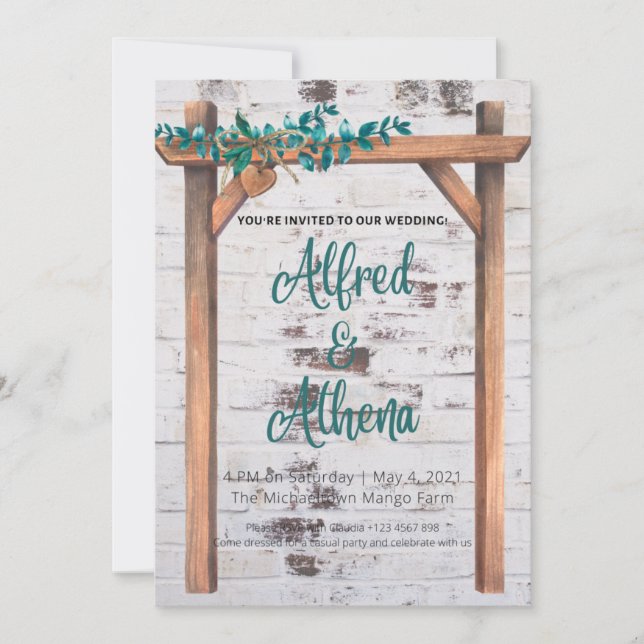 Invitation Mariage de cadre en bois rustique aquarelle (Devant)