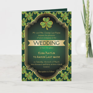 Invitation Mariage de cadre et de trèfle en or, en irlandais 