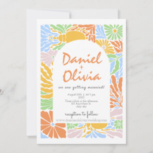 Invitation Mariage de cadre fleuri coloré rétro