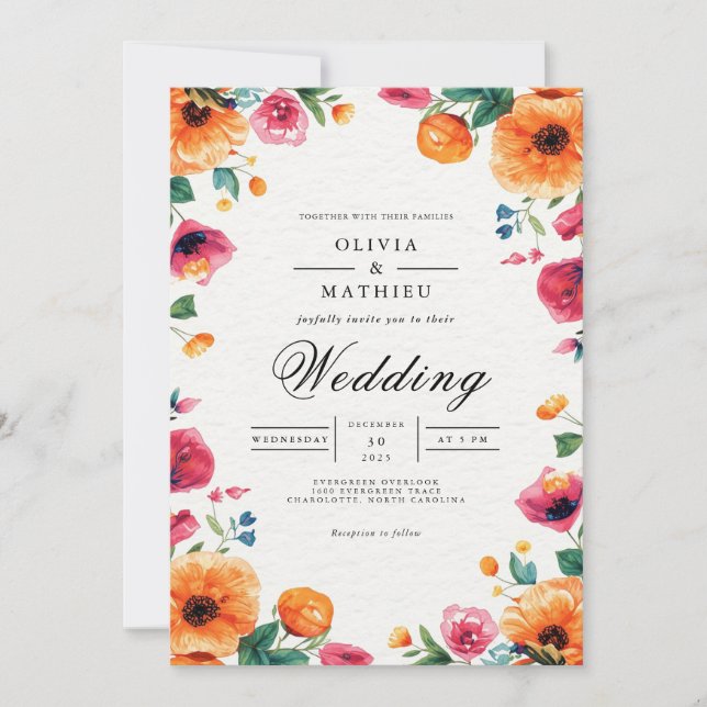 Invitation Mariage de cadre floral dynamique (Devant)