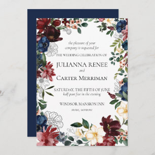 Invitation Mariage de cadre floral en fleur de marine