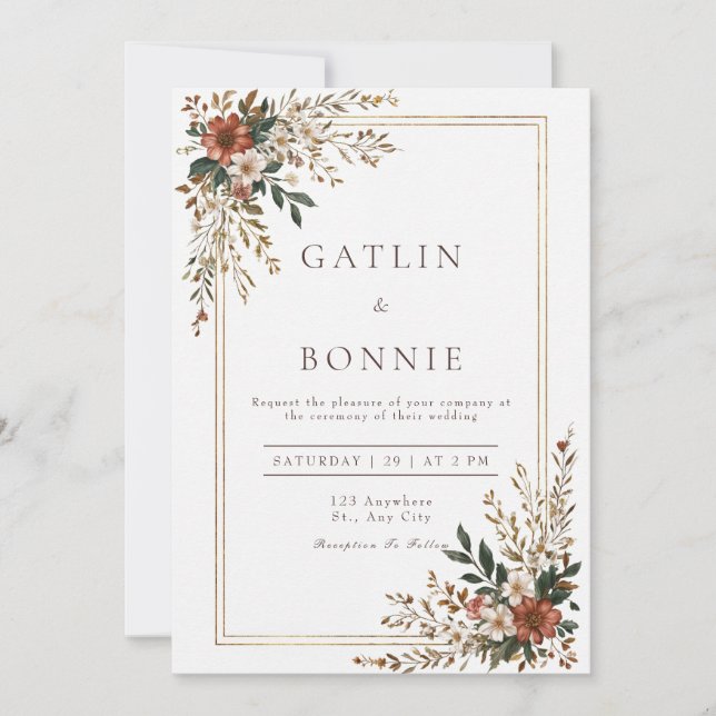 Invitation Mariage de cadre floral rustique (Devant)