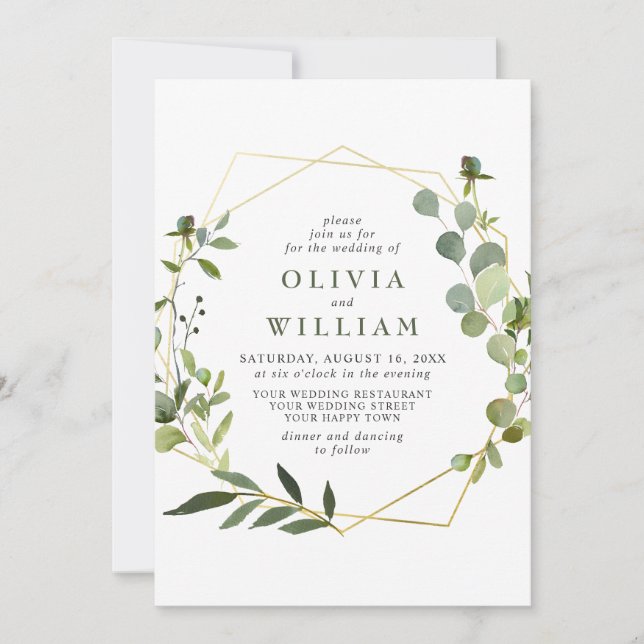 Invitation Mariage de cadre géométrique de feuillage Eucalypt (Devant)