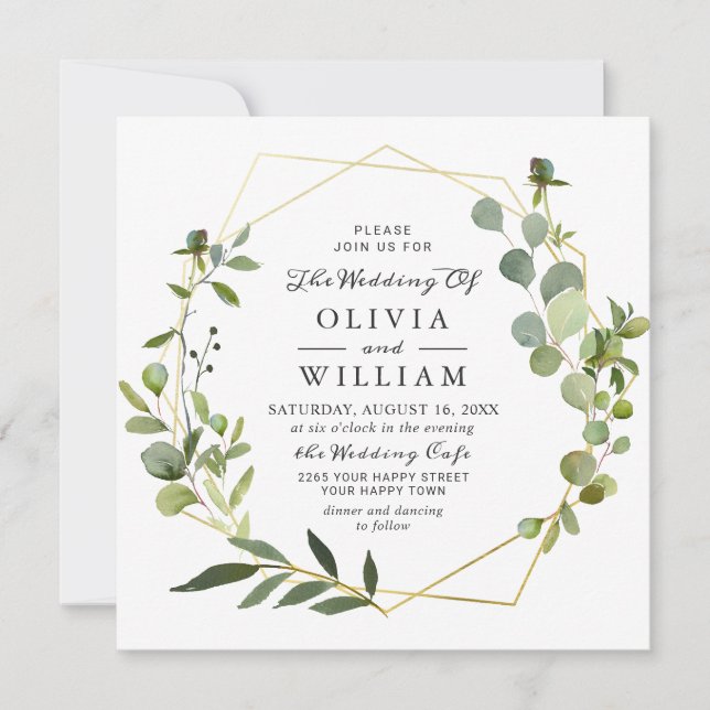 Invitation Mariage de cadre géométrique de feuillage Eucalypt (Devant)