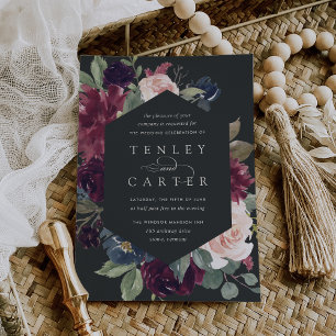 Invitation Mariage de cadre géométrique en fleurs de prune