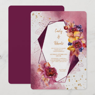 Invitation Mariage de cadre géométrique moderne et floral ros