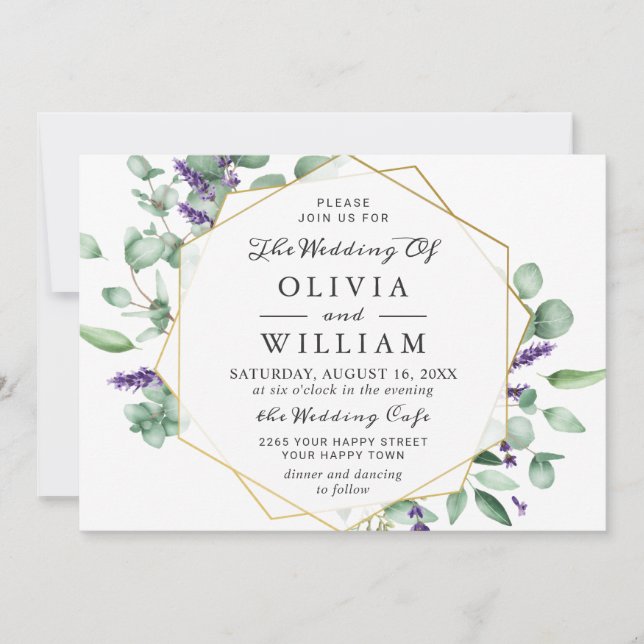 Invitation Mariage de cadre géométrique moderne Eucalyptus La (Devant)