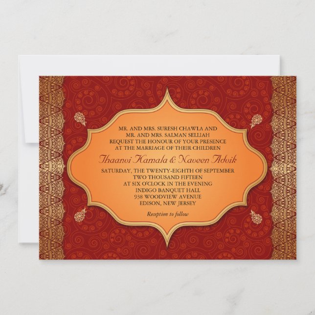 Invitation Mariage de cadre indien de bordure dorée (Devant)