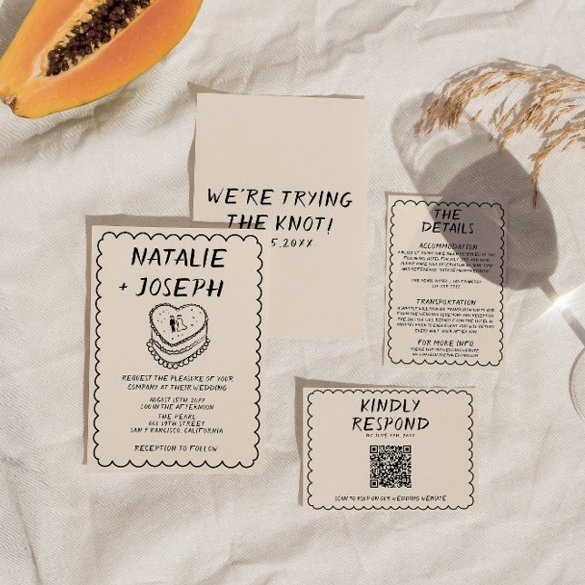 Invitation Mariage de cadre ironique de gâteau tiré à la main (Créateur téléchargé)