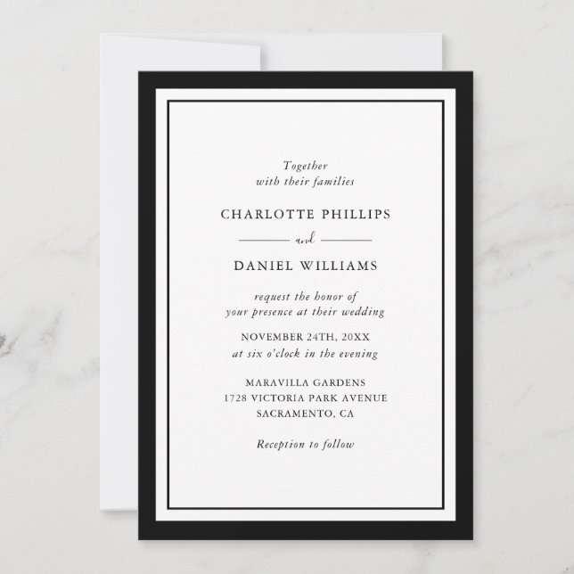 Invitation Mariage de cadre moderne noir et blanc (Devant)