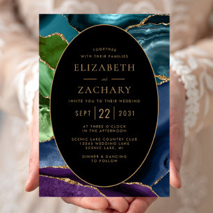 Invitation Mariage de cadre orange or moderne Agate