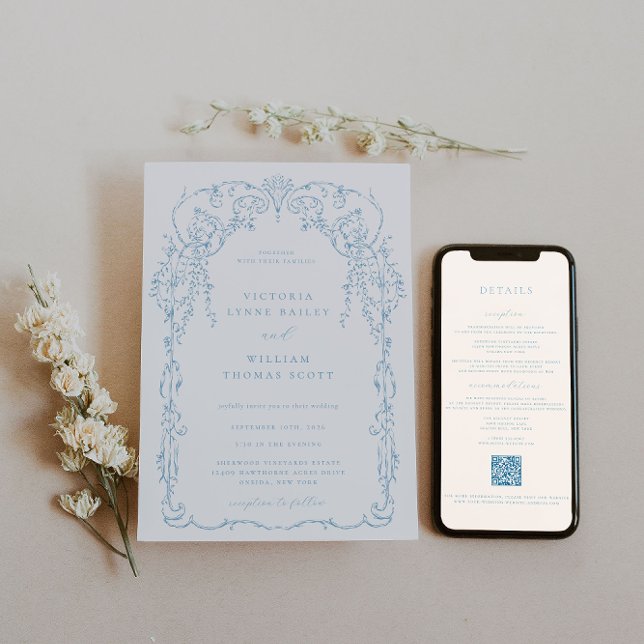 Invitation Mariage de cadre victorien bleu clair (Créateur téléchargé)
