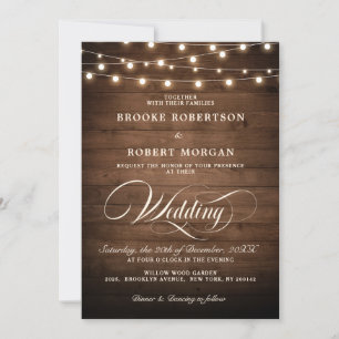 Invitation Mariage de calligraphie à cordes de bois rustique