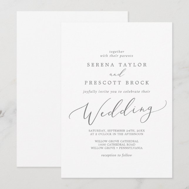 Invitation Mariage de calligraphie argentée (Devant / Derrière)