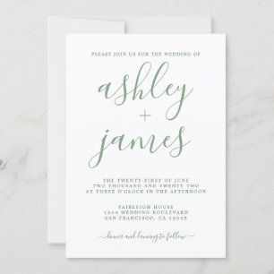 Invitation Mariage de calligraphie blanche simple et verte
