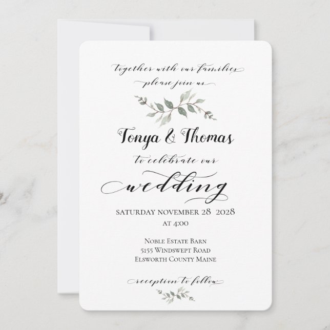 Invitation Mariage de calligraphie de police Laver noir blanc (Devant)