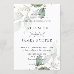 Invitation Mariage de calligraphie d'or de Foliage