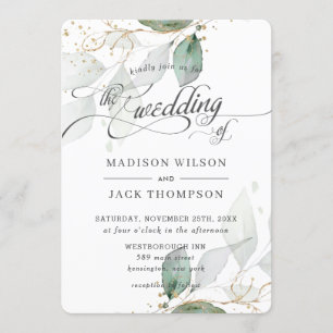 Invitation Mariage de calligraphie d'or Foliage Rustique