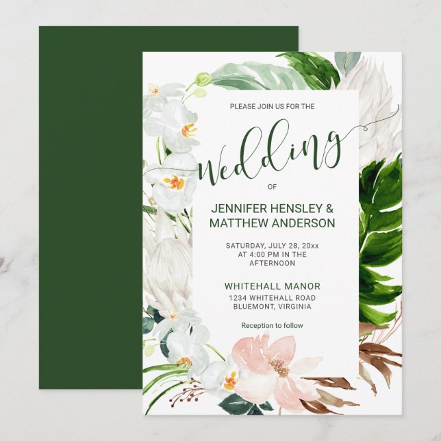 Invitation Mariage de calligraphie du paradis tropical (Devant / Derrière)