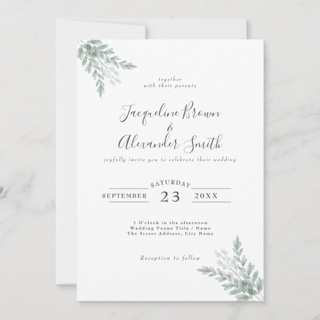 Invitation Mariage de calligraphie Eucalyptus rustique (Devant)