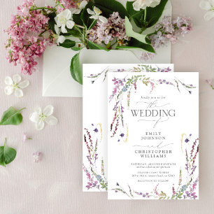 Invitation Mariage de calligraphie Fleur sauvage violet