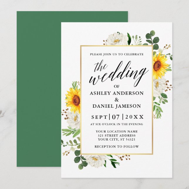 Invitation Mariage de calligraphie florale blanche (Devant / Derrière)